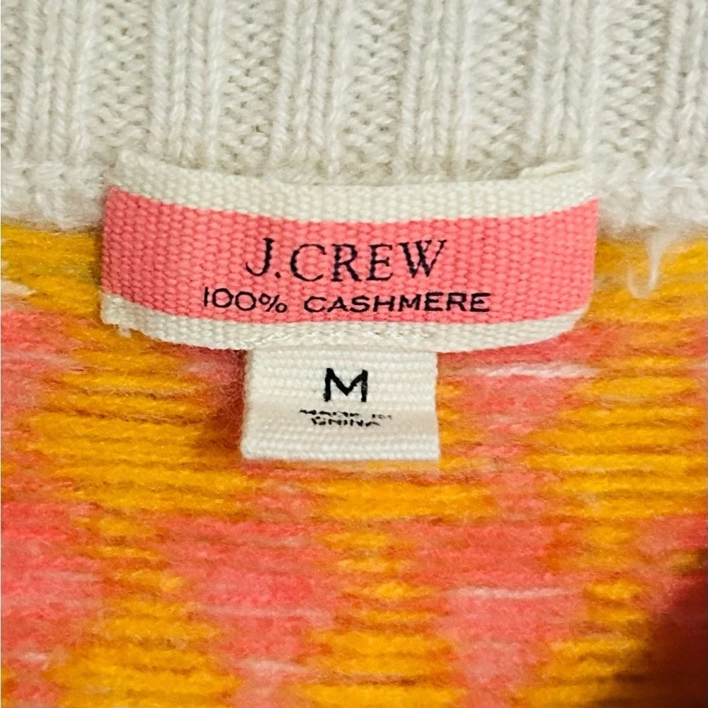 J.Crew 100% Cashmere Crewneck Fair Isle Sweater M Pink Orange Soft Girl Cozy
